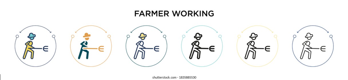Icono de trabajo del agricultor en estilo relleno, delgado, contorno y trazo. Ilustración vectorial de dos diseños de vectores de trabajo de granjeros de color y negro se pueden utilizar para móviles, ui, web