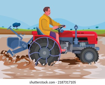 cartoon man driving tractor