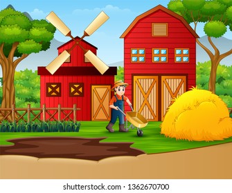 Farmer working on a farm background