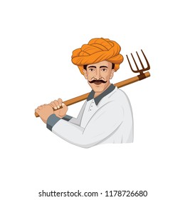 Farmer Working On Field Vector Logo Illustration Character Design