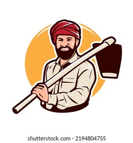Farmer working on field vector Logo Illustration character design
