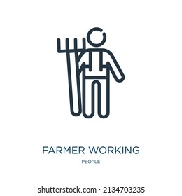 farmer working thin line icon. worker, work linear icons from people concept isolated outline sign. Vector illustration symbol element for web design and apps.