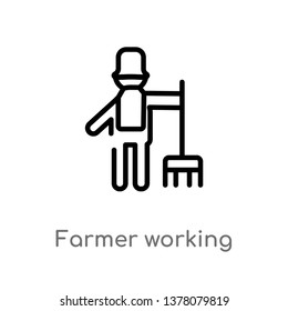 farmer working vector line icon. Simple element illustration. farmer working outline icon from people concept. Can be used for web and mobile
