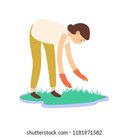 Farmer works in the garden and plants vegetables