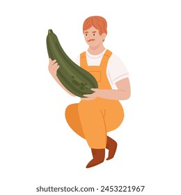 Farmer with zucchini. Farming activity, harvesting vegetables flat vector illustration