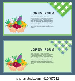 Farmers banner. Flat vector cartoon illustration. Objects isolated on a white background.