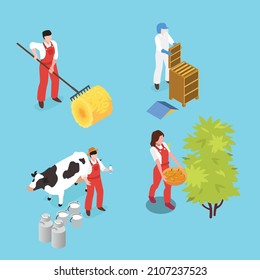 Farmers And Beekeeper Flat Agriculture Icons Set Isometric 3d Vector Concept For Banner, Website, Illustration, Landing Page, Flyer, Etc.