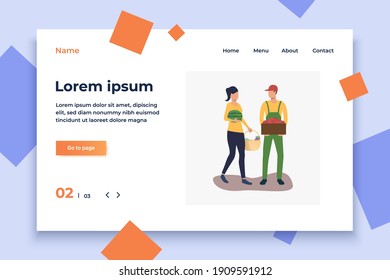 Farmers carrying and harvesting vegetables. Harvest, garden, countryside concept. Vector illustration can be used for topics like business, farming, agriculture