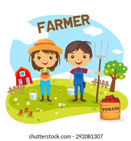 Farmers Cartoon working in farms,  gardener characters, Farm fresh