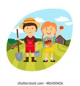 Farmers Cartoon working in farms, gardener characters, Farm fresh