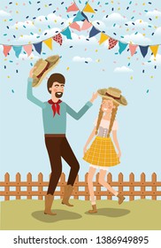 farmers couple celebrating with garlands and fence