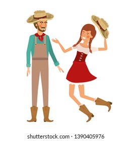 farmers couple dancing with straw hat