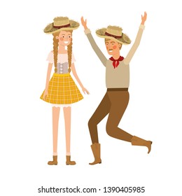farmers couple dancing with straw hat