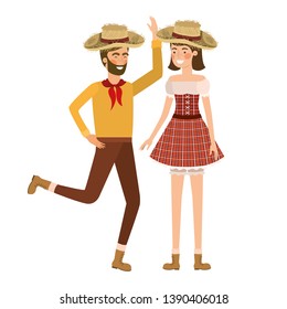 farmers couple dancing with straw hat