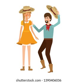 farmers couple dancing with straw hat