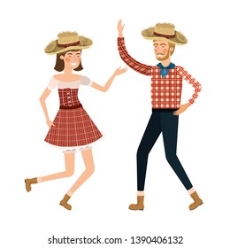 farmers couple dancing with straw hat