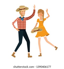 farmers couple dancing with straw hat