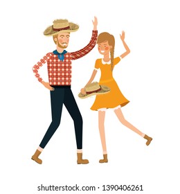 farmers couple dancing with straw hat