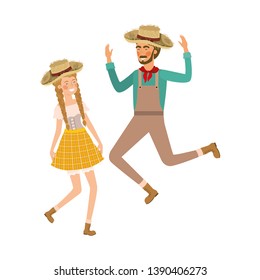 farmers couple dancing with straw hat