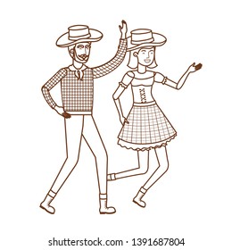 farmers couple dancing with straw hat