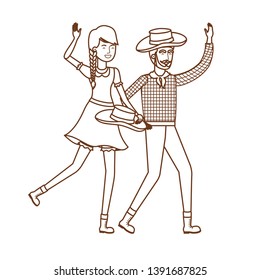 farmers couple dancing with straw hat