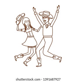 farmers couple dancing with straw hat