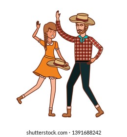 farmers couple dancing with straw hat