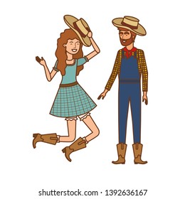 farmers couple dancing with straw hat