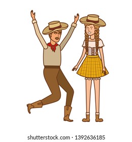 farmers couple dancing with straw hat