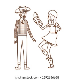 farmers couple dancing with straw hat
