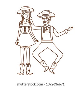 farmers couple dancing with straw hat