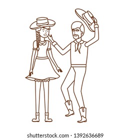 farmers couple dancing with straw hat