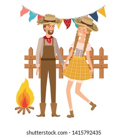 farmers couple dancing with straw hat