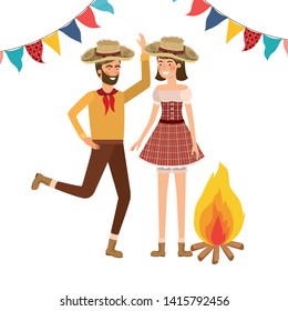 farmers couple dancing with straw hat
