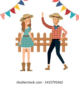 farmers couple dancing with straw hat