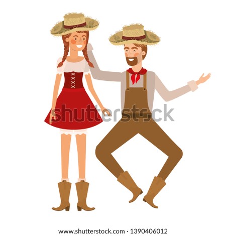 farmers couple dancing with straw hat