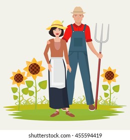 Farmers couple man and woman. Male and female gardener
