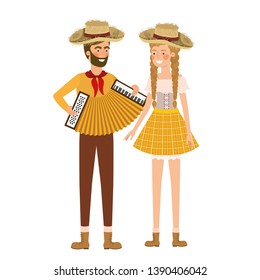 farmers couple with musical instrument