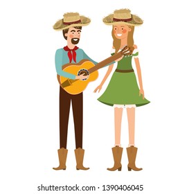 farmers couple with musical instrument