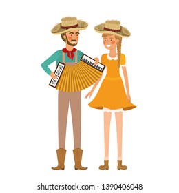 farmers couple with musical instrument