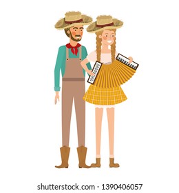 farmers couple with musical instrument