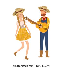 farmers couple with musical instrument
