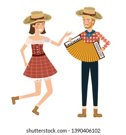 farmers couple with musical instrument
