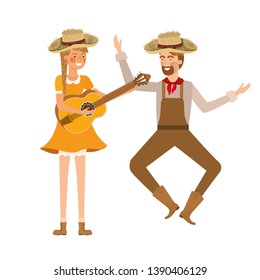 farmers couple with musical instrument