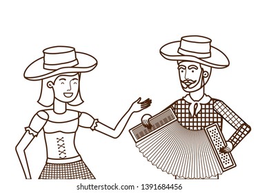 farmers couple with musical instrument