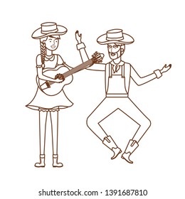 farmers couple with musical instrument