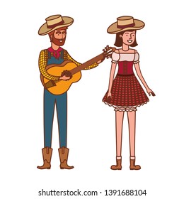 farmers couple with musical instrument