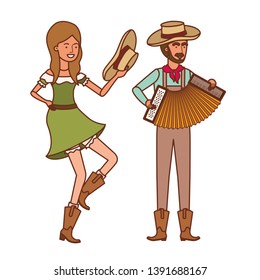 farmers couple with musical instrument