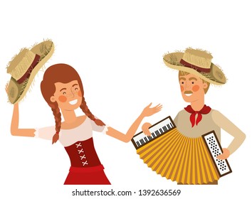 farmers couple with musical instrument