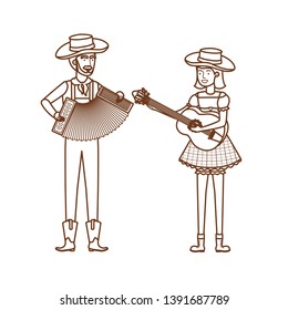 farmers couple with musical instruments